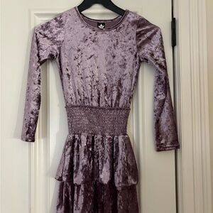 Girls' Velvet Tiered Long-Sleeve Dress - Mauve
